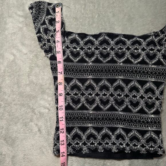 Charlotte Russe Crop Top Women Size S Black White Knit Heart Stretch Y2K Vintage - Picture 6 of 10